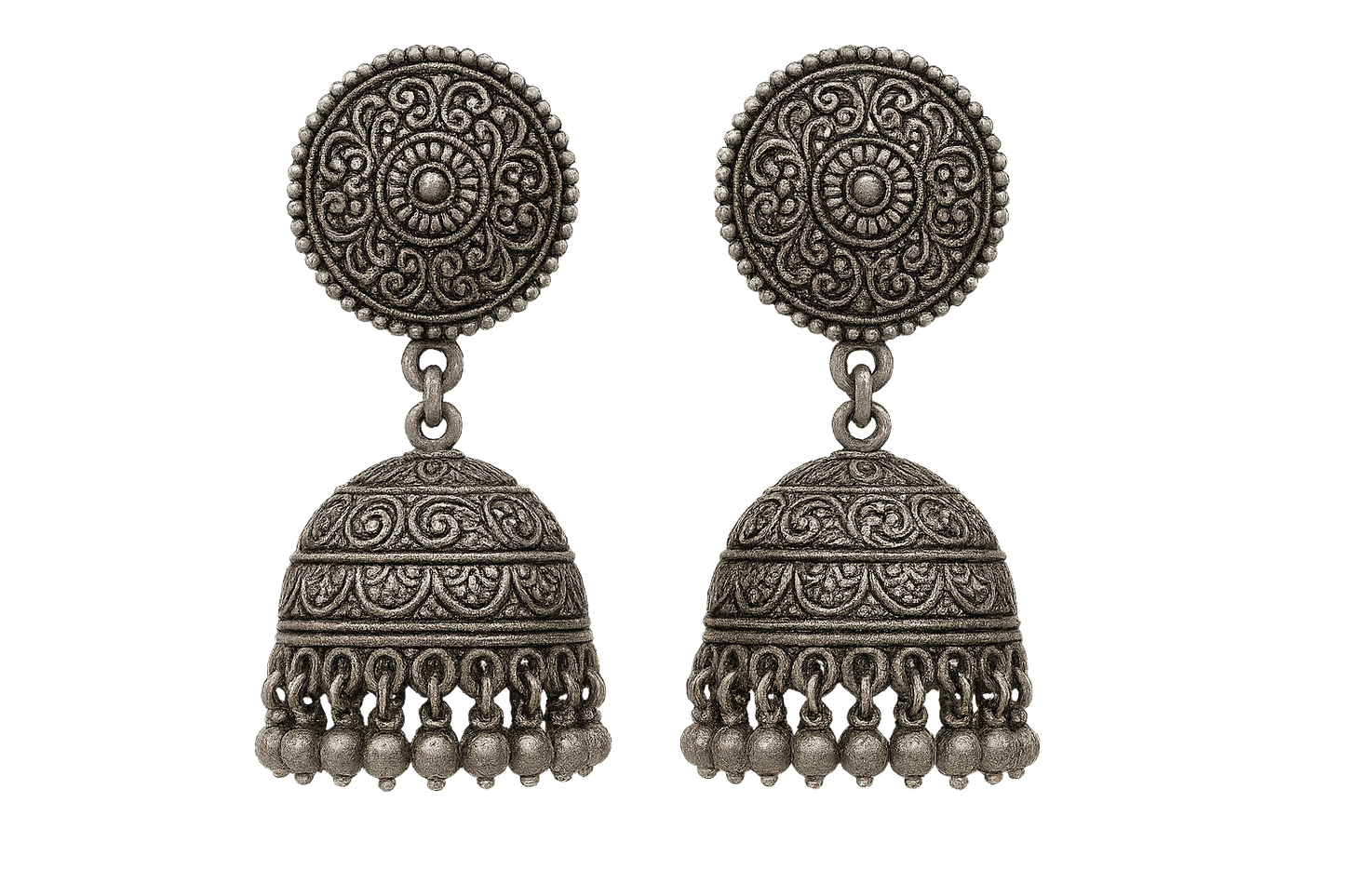 Oxidized Silver Jhumkas 64 with none gie the imae in png format no background