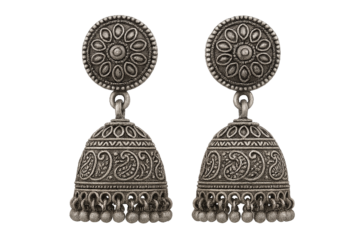 Oxidized Silver Jhumkas 8 with none give the image in png format no background  