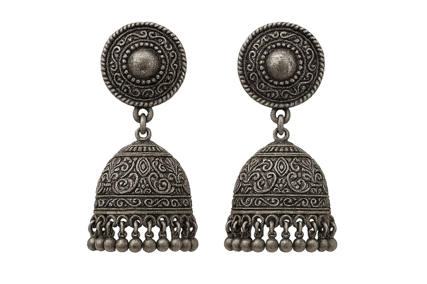  Oxidized Silver Jhumkas 80 with none give the image in png format no background