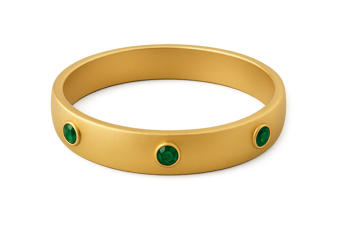Solid gold kada with simple matte finish design, perfect for gifting and daily wear. with emerald give the image in format no background 