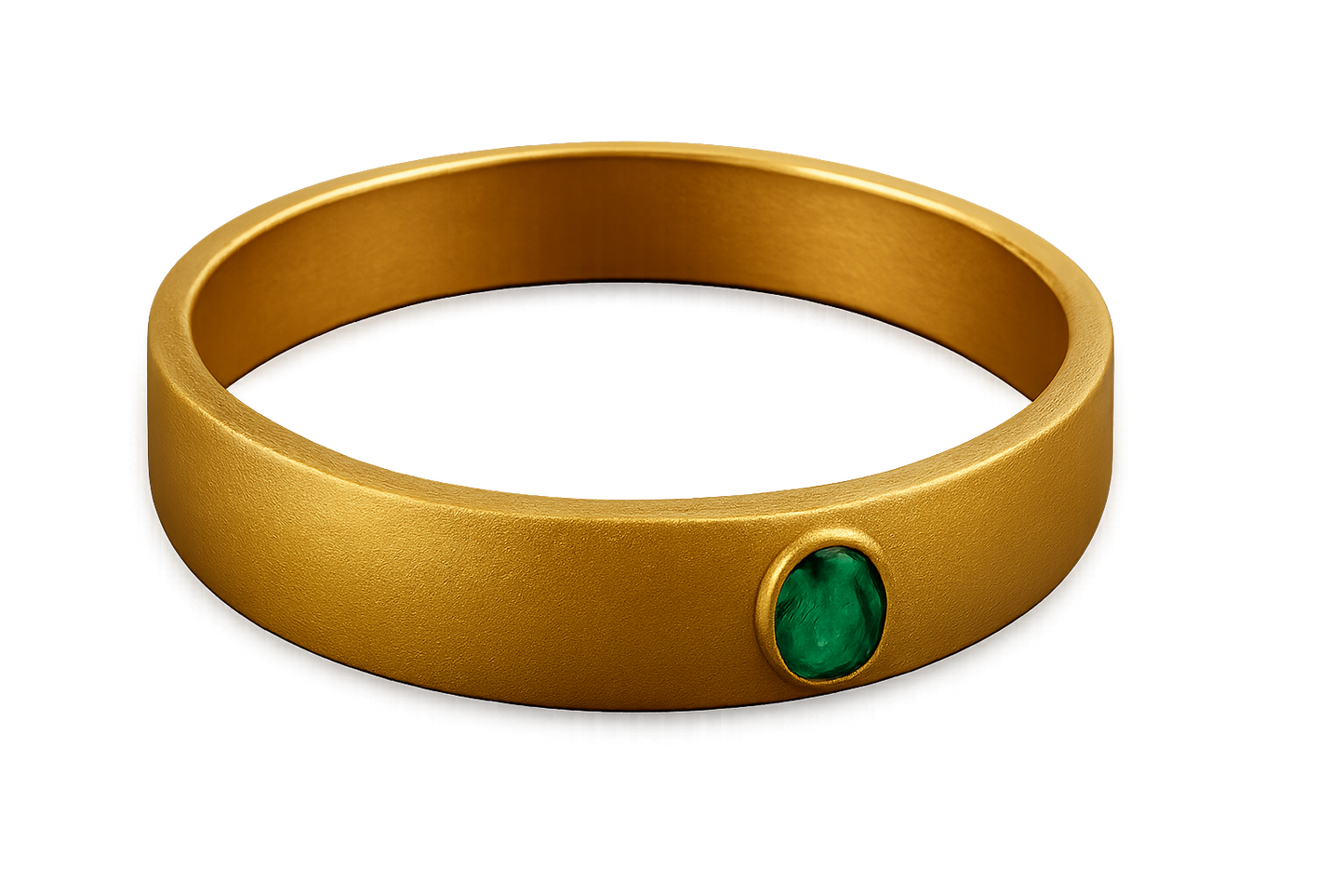 Solid gold kada with simple matte finish design, perfect for gifting and daily wear. with emerald give the image in format no background