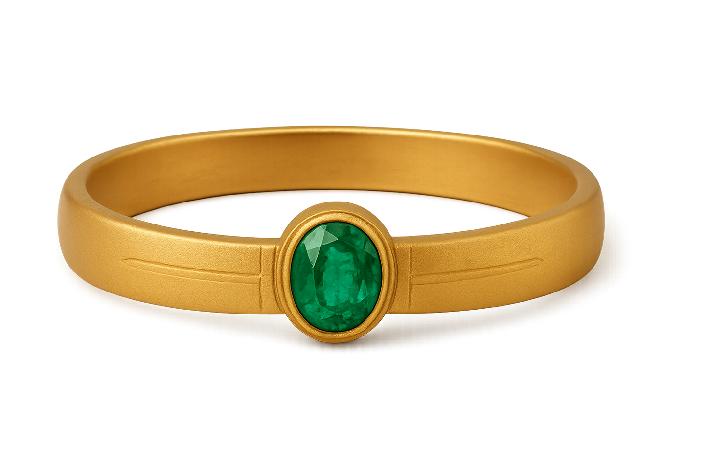 Solid gold kada with simple matte finish design, perfect for gifting and daily wear. with emerald give the image in png format no background 