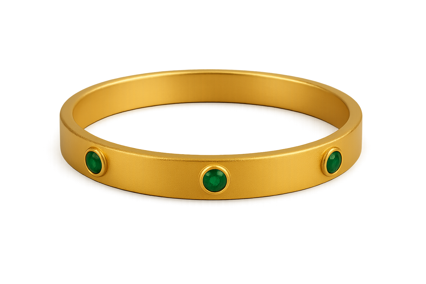 Solid gold kada with simple matte finish design, perfect for gifting and daily wear. with emerald give the image in png format no background 