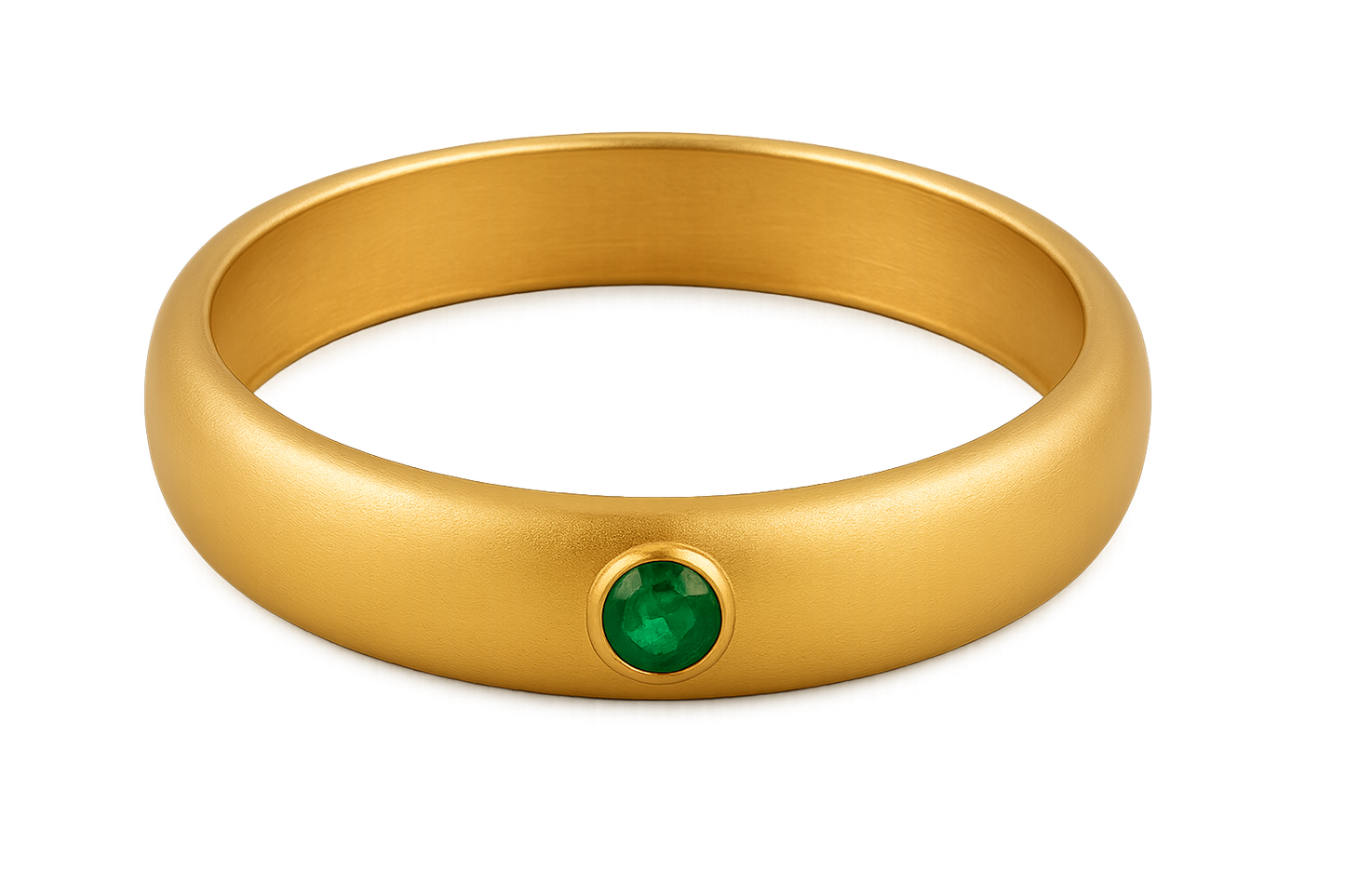 Solid gold kada with simple matte finish design, perfect for gifting and daily wear. with emerald give the image in png format no background  
