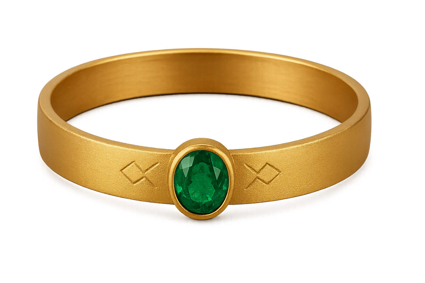 Solid gold kada with simple matte finish design, perfect for gifting and daily wear. with emerald give the image in png format no background