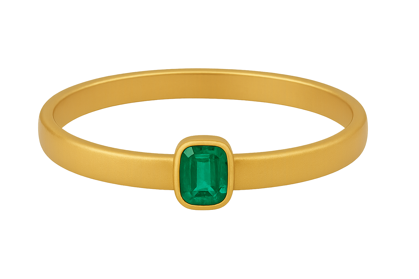Solid gold kada with simple matte finish design, perfect for gifting and daily wear. with emerald give the image in png format no background 