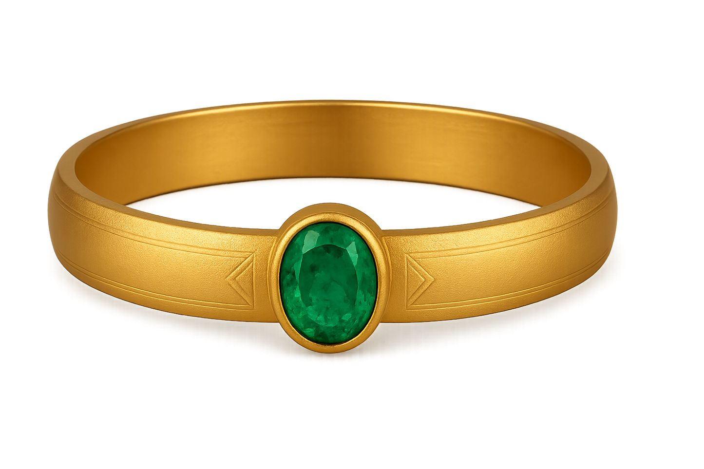Solid gold kada with simple matte finish design, perfect for gifting and daily wear. with emerald give the image in png format no background