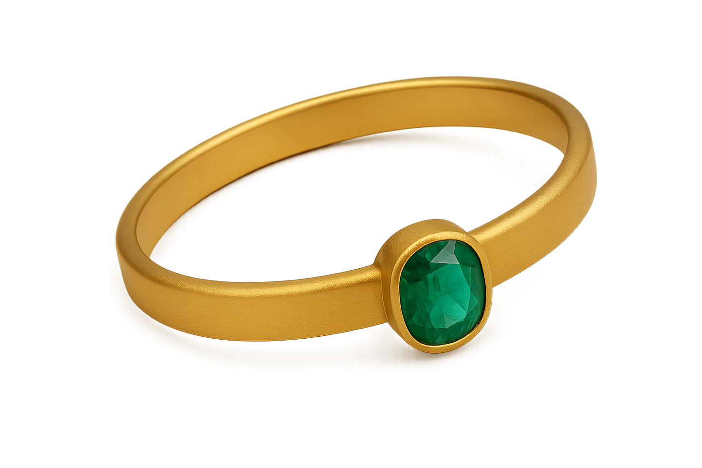 Solid gold kada with simple matte finish design, perfect for gifting and daily wear. with emerald give the image in png format no background 