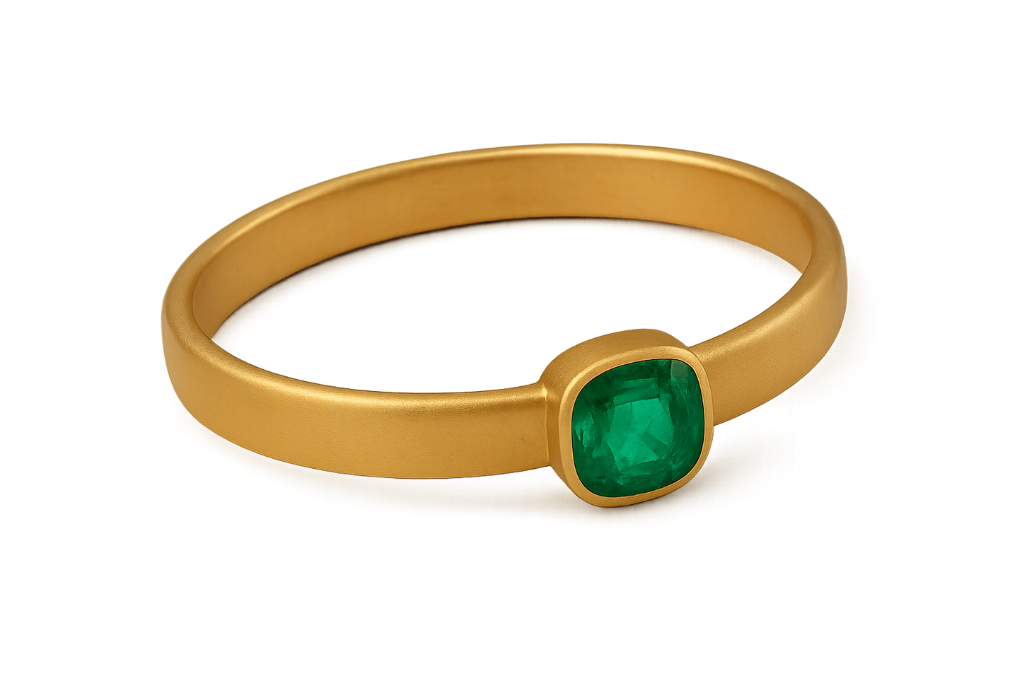 Solid gold kada with simple matte finish design, perfect for gifting and daily wear. with emerald give the image in png format no background  