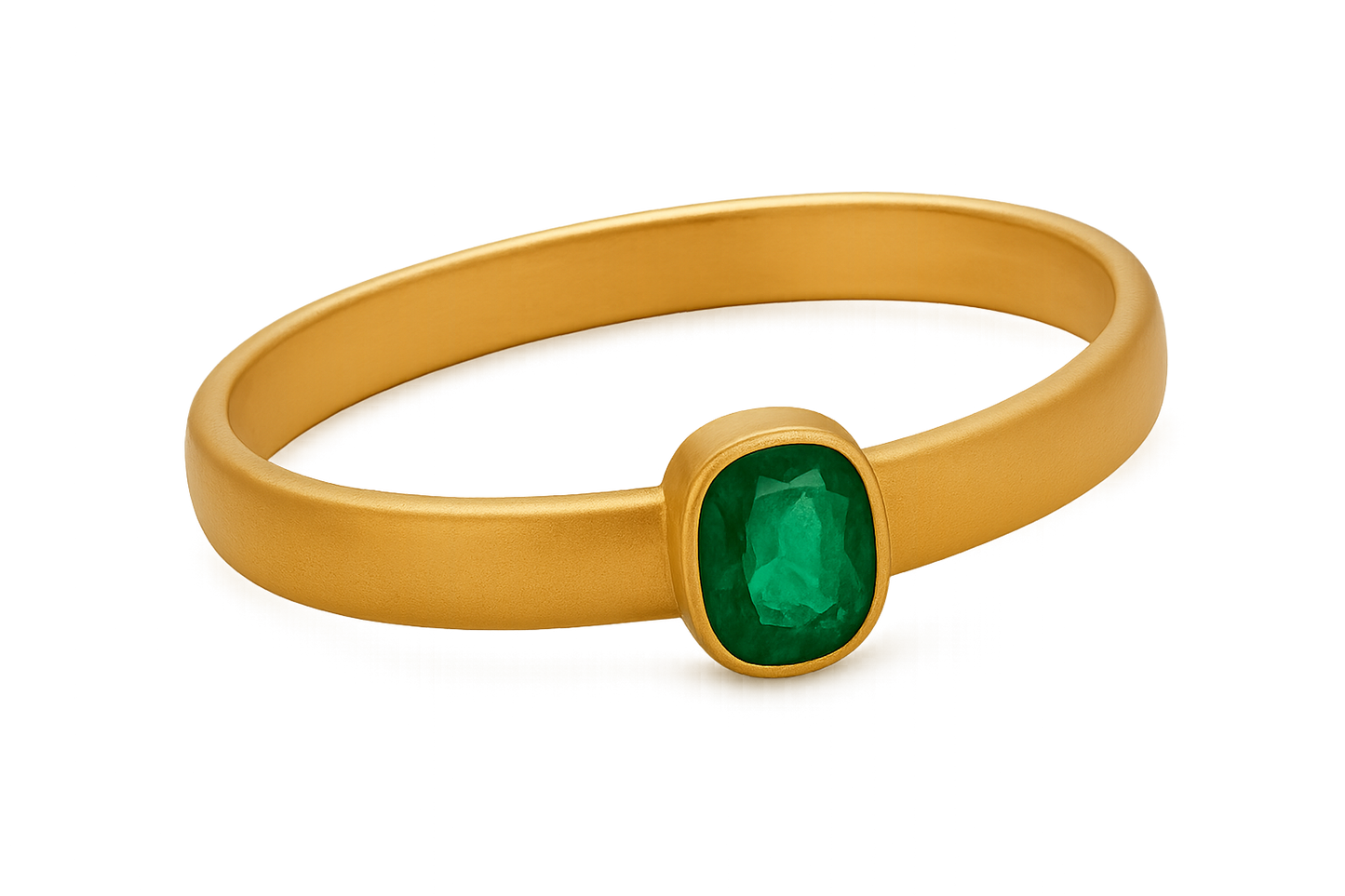 Solid gold kada with simple matte finish design, perfect for gifting and daily wear. with emerald give the image in png format no background  