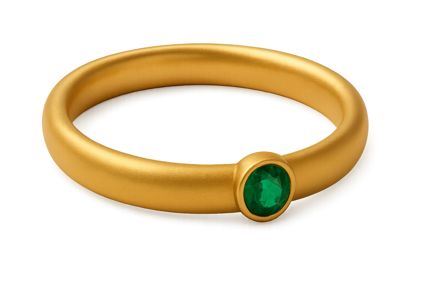 Solid gold kada with simple matte finish design, perfect for gifting and daily wear. with emerald give the image in png format no background 