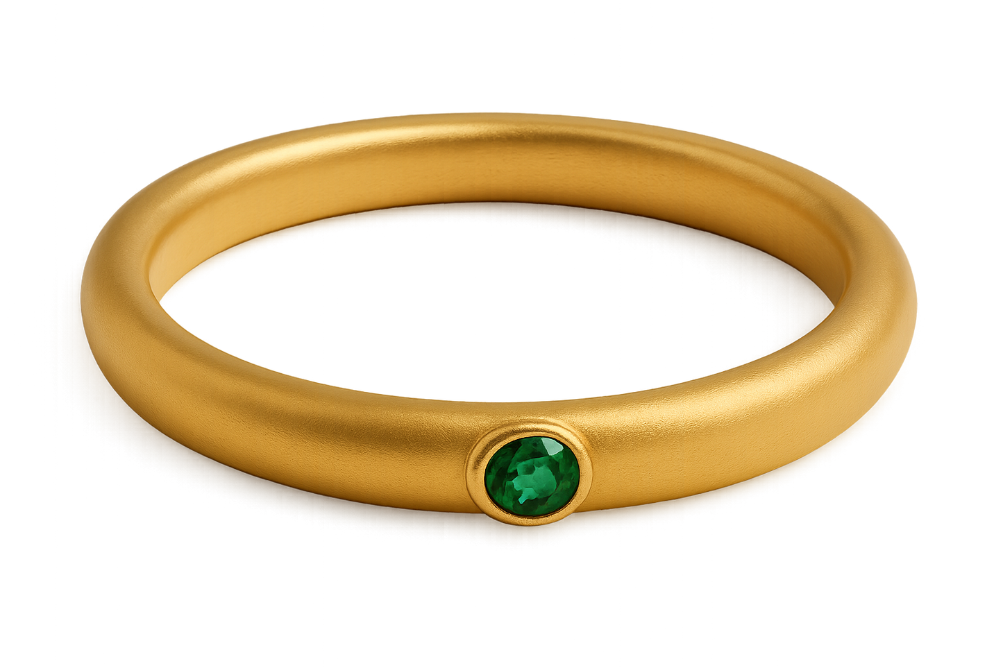 Solid gold kada with simple matte finish design, perfect for gifting and daily wear. with emerald give the image in png format no background 