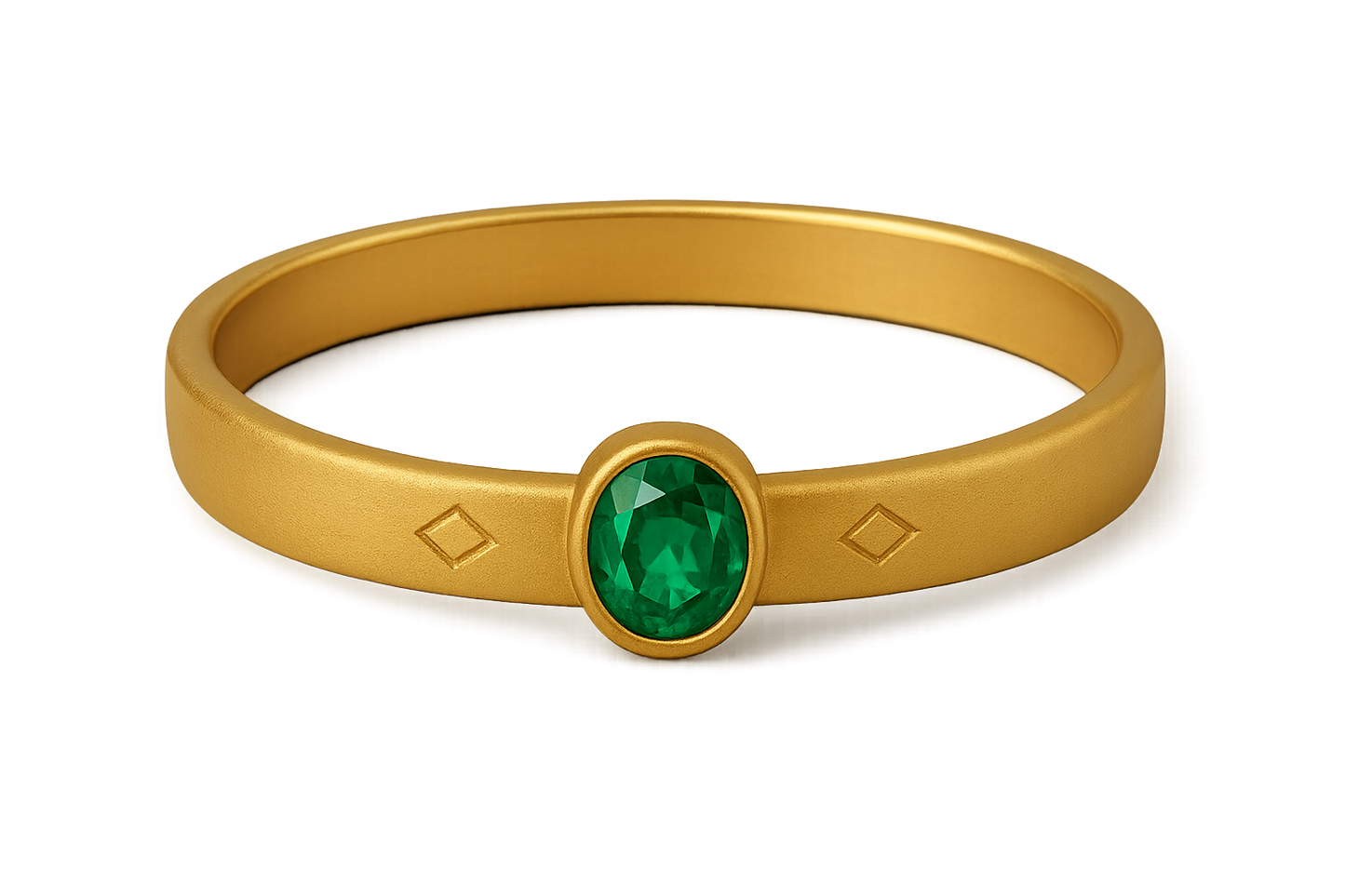 Solid gold kada with simple matte finish design, perfect for gifting and daily wear. with emerald give the image in png format no background
