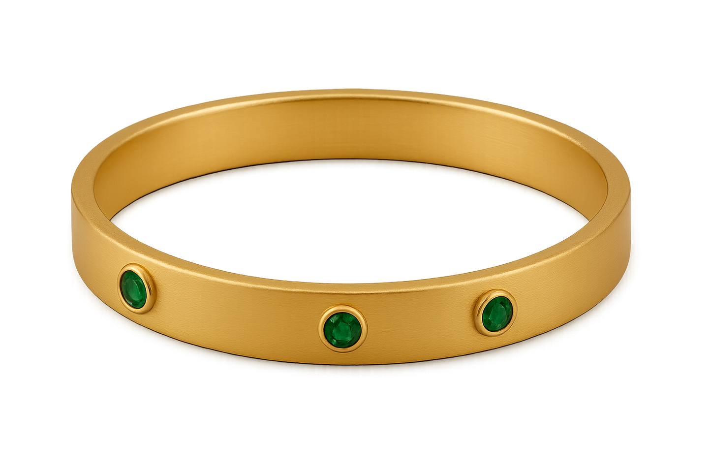 Solid gold kada with simple matte finish design, perfect for gifting and daily wear. with emerald give the image in png format no background 