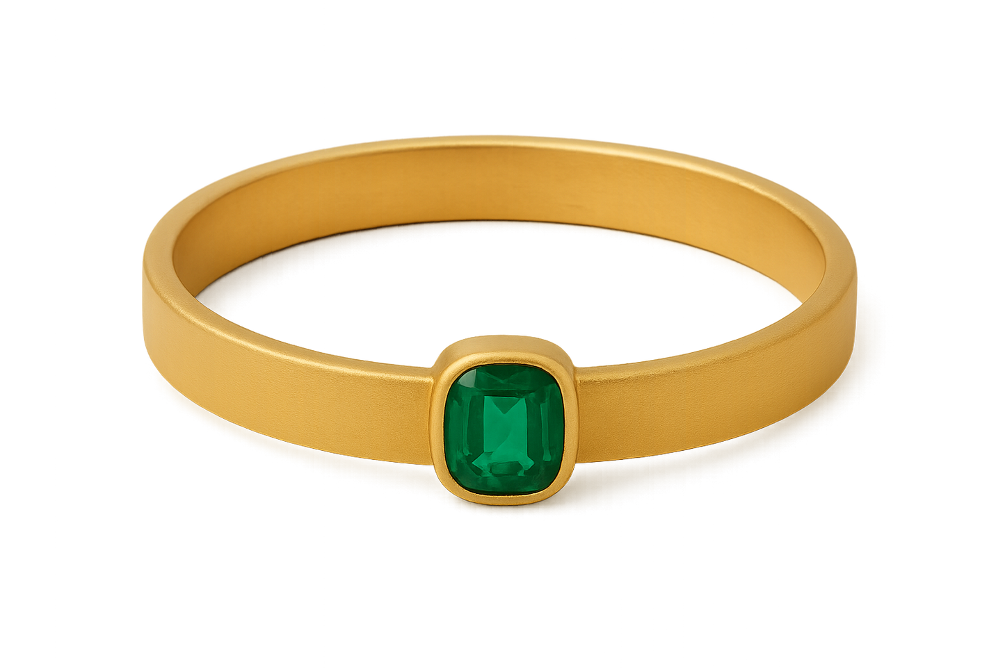 Solid gold kada with simple matte finish design, perfect for gifting and daily wear. with emerald give the image in png format no background 