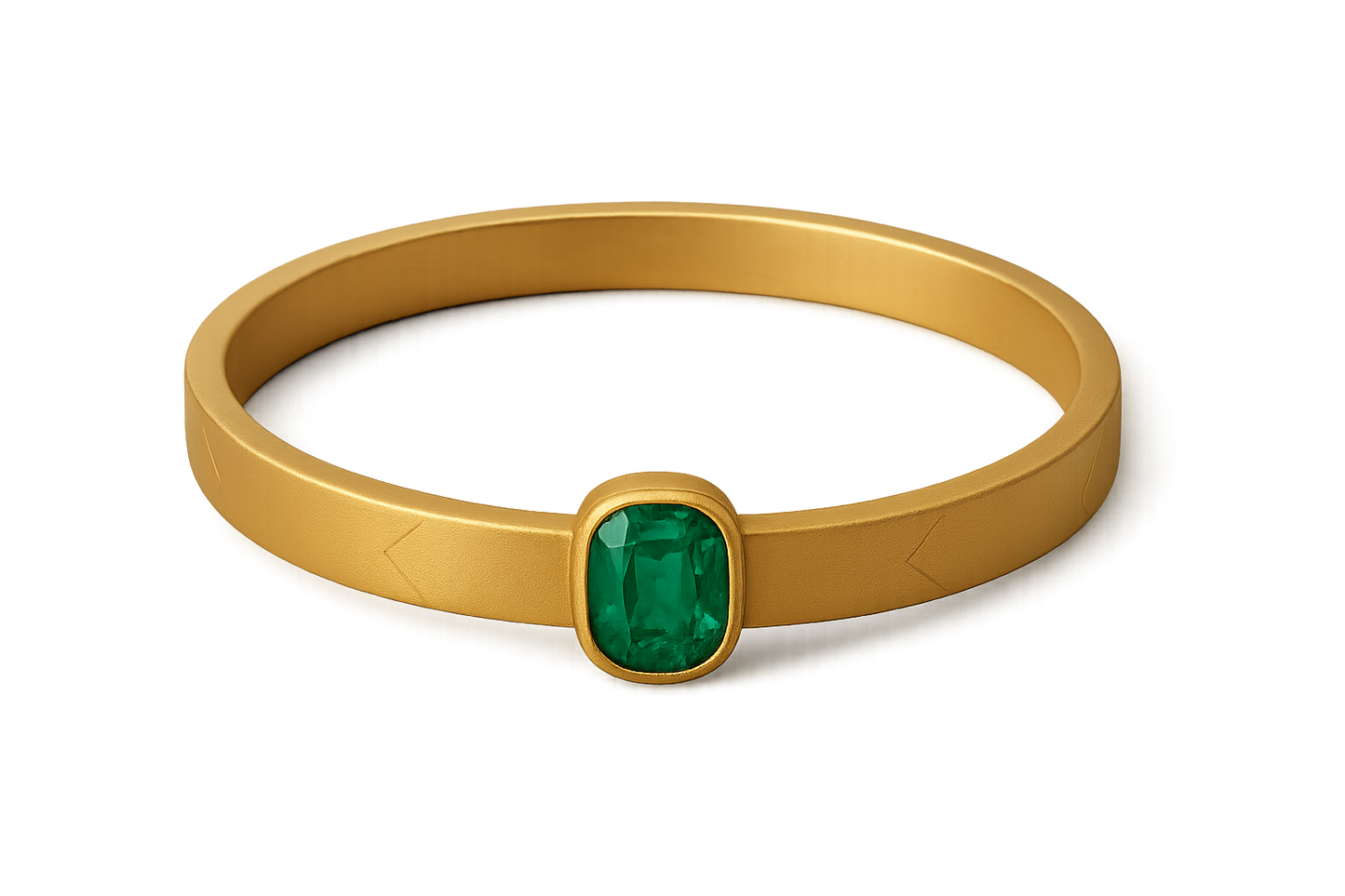 Solid gold kada with simple matte finish design, perfect for gifting and daily wear. with emerald give the image in png format no background