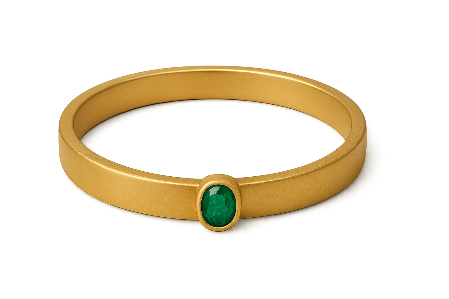 Solid gold kada with simple matte finish design, perfect for gifting and daily wear. with emerald give the image in png format no background 