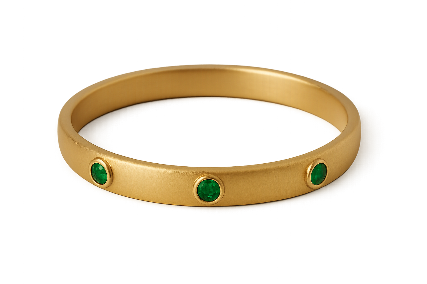 Solid gold kada with simple matte finish design, perfect for gifting and daily wear. with emerald give the image in png format no background 