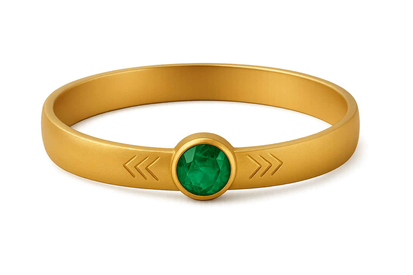 Solid gold kada with simple matte finish design, perfect for gifting and daily wear.with emerald give the image in png format no background