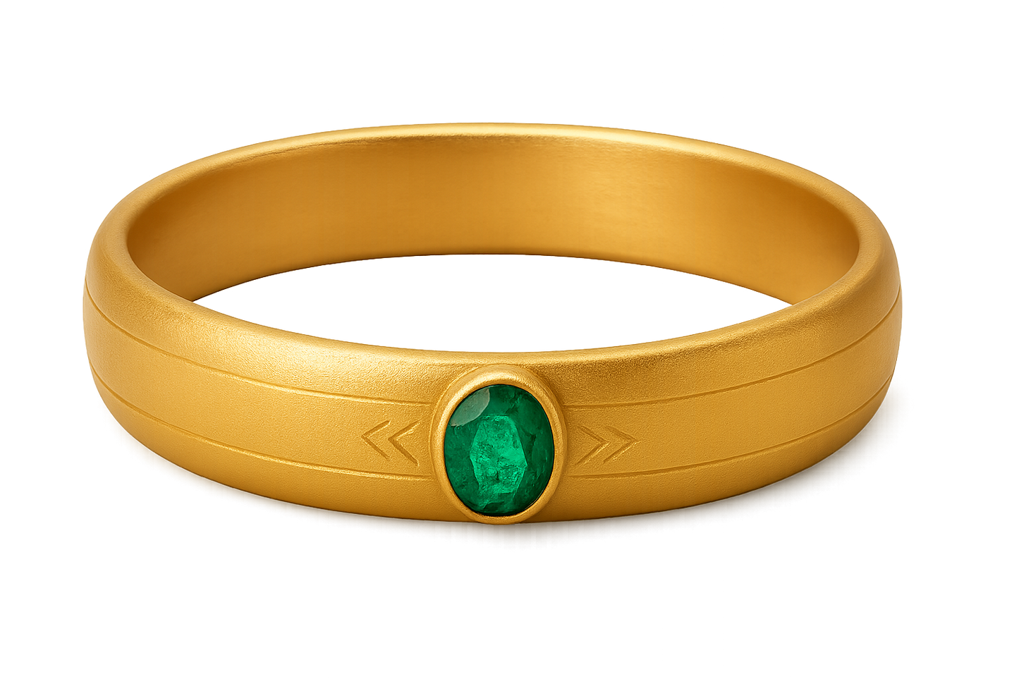 Solid gold kada with simple matte finish design, perfect for gifting and daily wear. with emerald give the image in png format no background