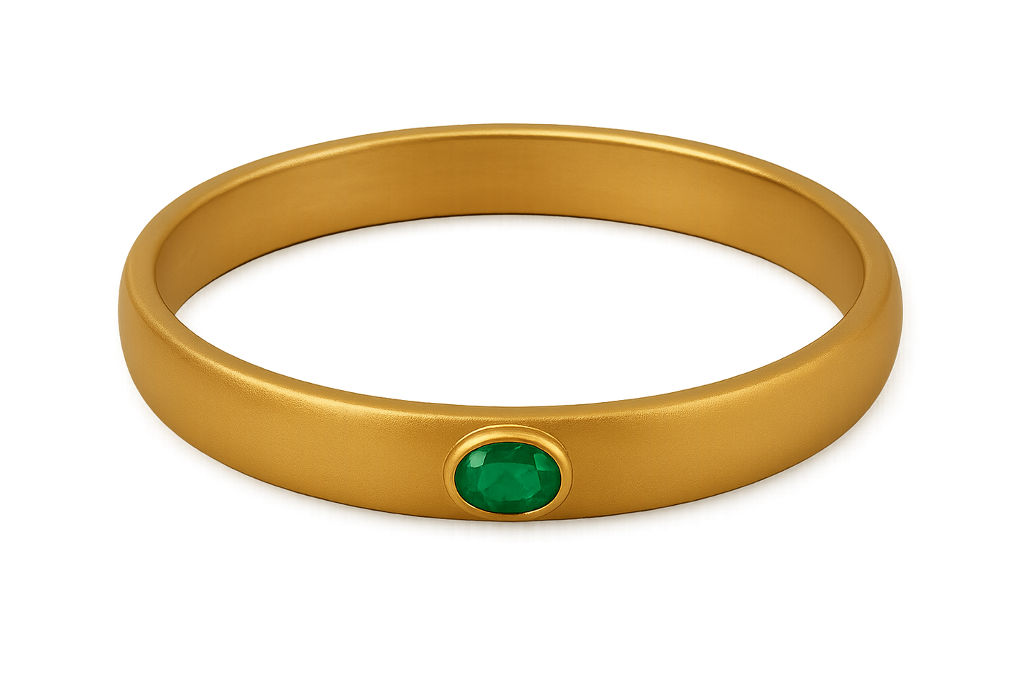 Solid gold kada with simple matte finish design, perfect for gifting and daily wear. with emerald give the image in png format no background  