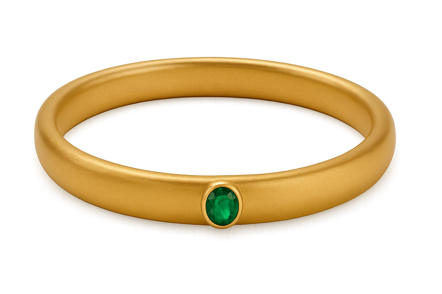 Solid gold kada with simple matte finish design, perfect for gifting and daily wear. with emerald give the image in png format no background  