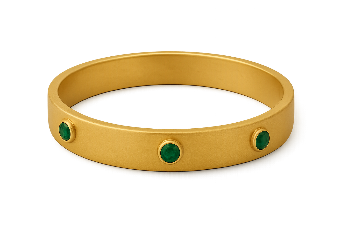 Solid gold kada with simple matte finish design, perfect for gifting and daily wear. with emerald give the image in png format no background 