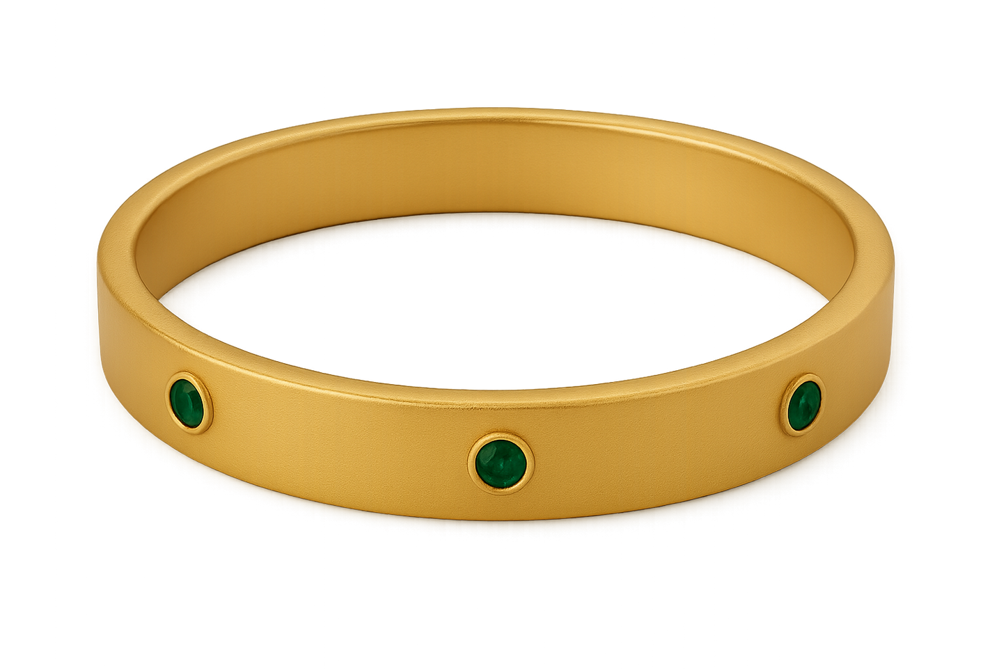 Solid gold kada with simple matte finish design, perfect for gifting and daily wear.  with emerald give the image in png format no background 