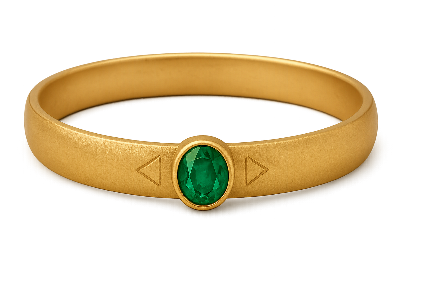 Solid gold kada with simple matte finish design, perfect for gifting and daily wear. with emerald give the image in png format no background