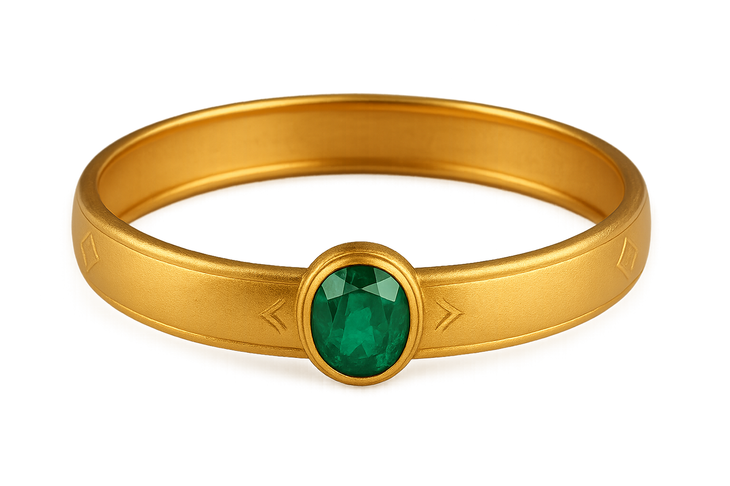 Solid gold kada with simple matte finish design, perfect for gifting and daily wear. with emerald give the image in png format no background