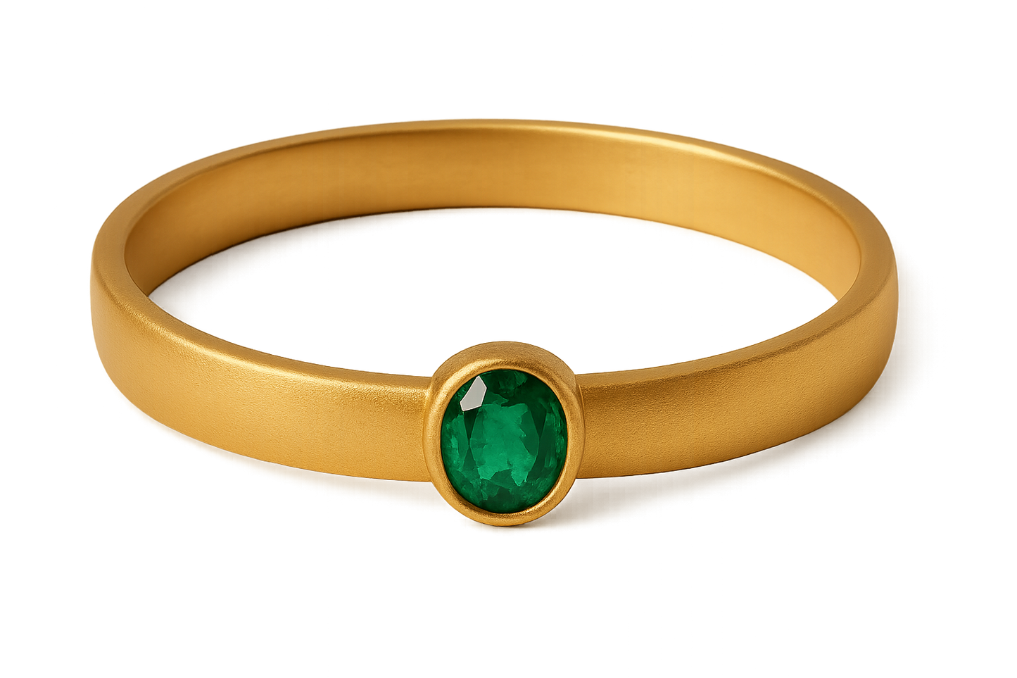 Solid gold kada with simple matte finish design, perfect for gifting and daily wear. with emerald give the image in png format no background  