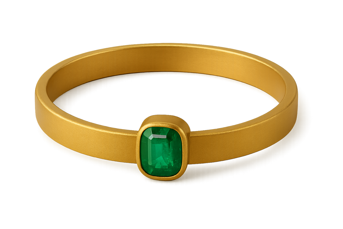 Solid gold kada with simple matte finish design, perfect for gifting and daily wear. with emerald give the image in png format no background 