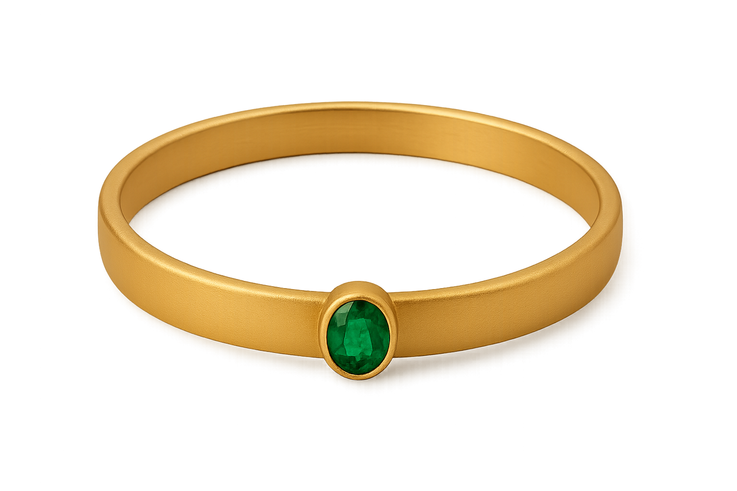 Solid gold kada with simple matte finish design, perfect for gifting and daily wear. with emerald give the image in png format no background 