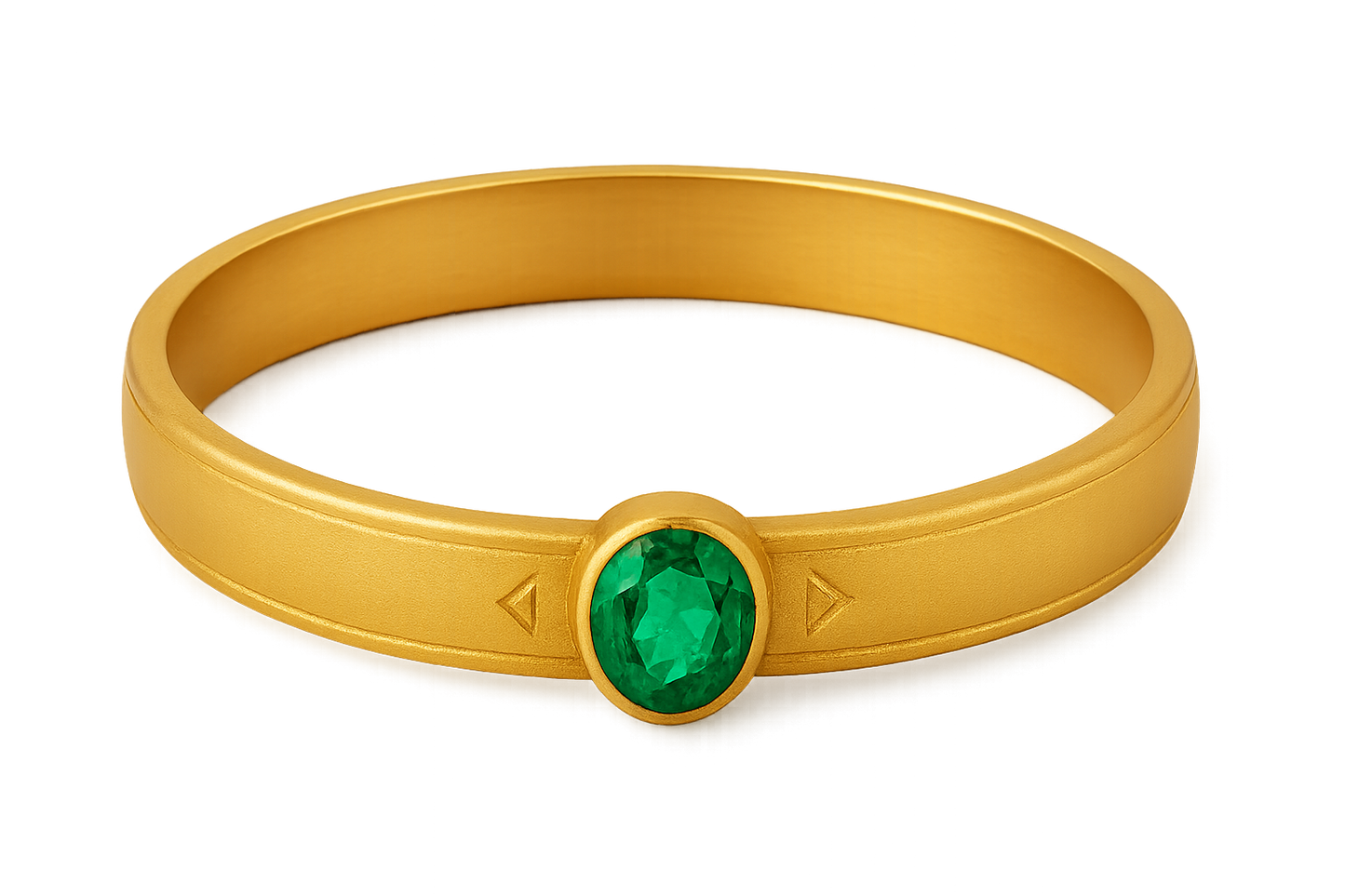 Solid gold kada with simple matte finish design, perfect for gifting and daily wear. with emerald give the image in png format no background