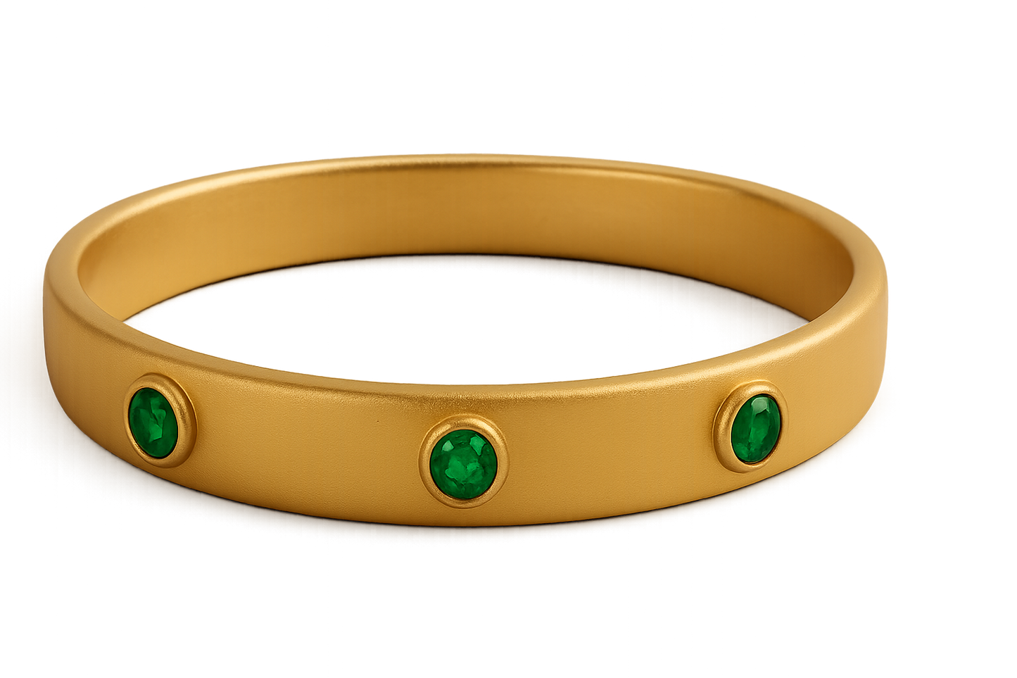 Solid gold kada with simple matte finish design, perfect for gifting and daily wear. with emerald give the image in png format no background  