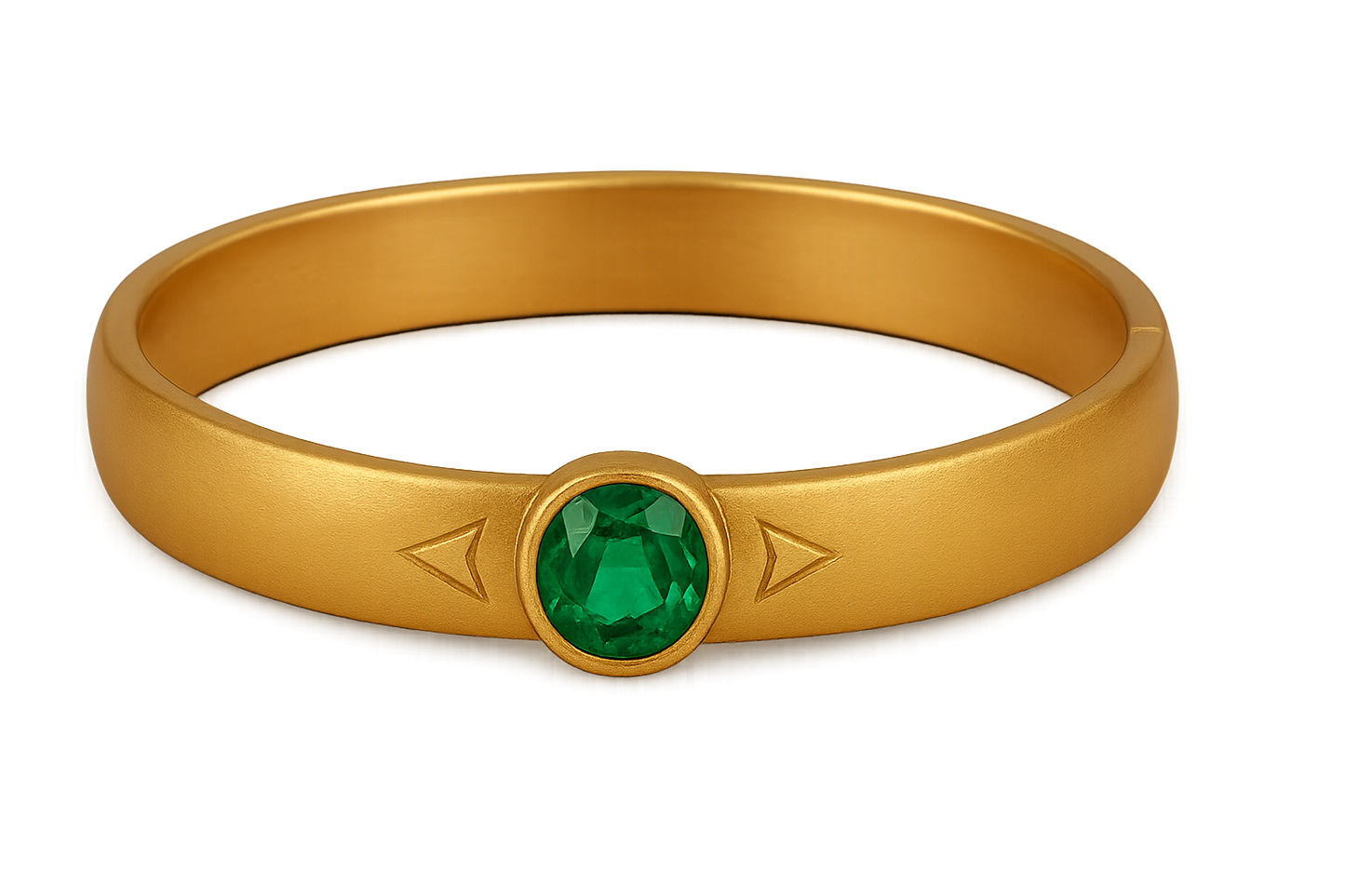 Solid gold kada with simple matte finish design, perfect for gifting and daily wear. with emerald give the image in png format no background