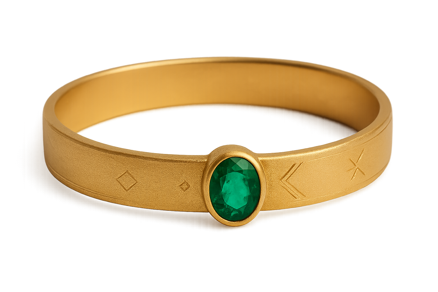 Solid gold kada with simple matte finish design, perfect for gifting and daily wear. with emerald give the image in png format no background