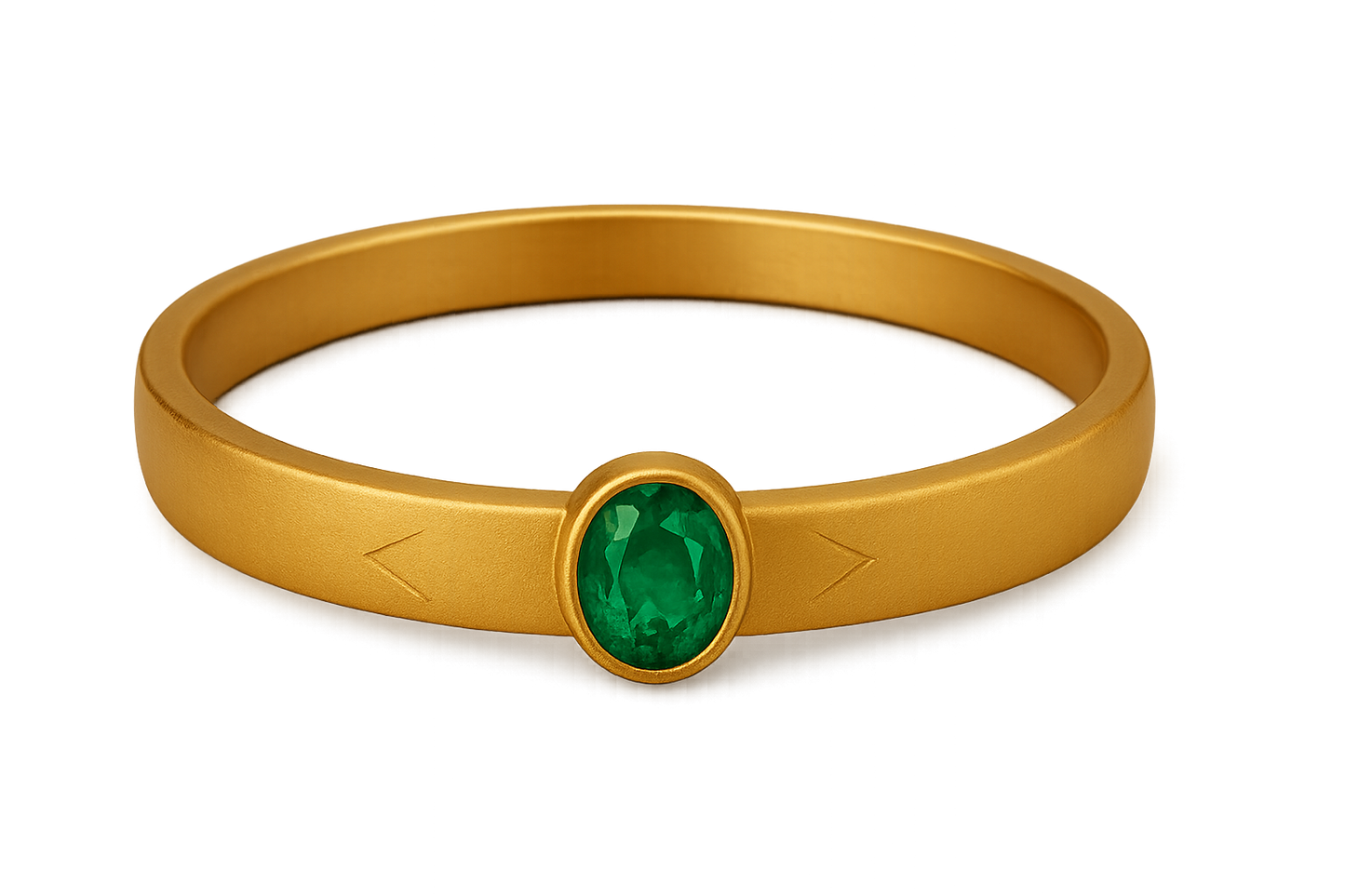 Solid gold kada with simple matte finish design, perfect for gifting and daily wear. with emerald give the image in png format no background