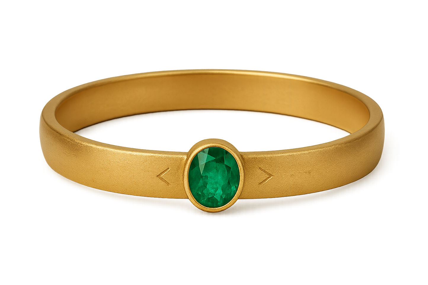Solid gold kada with simple matte finish design, perfect for gifting and daily wear. with emerald give the image inpng format no background 