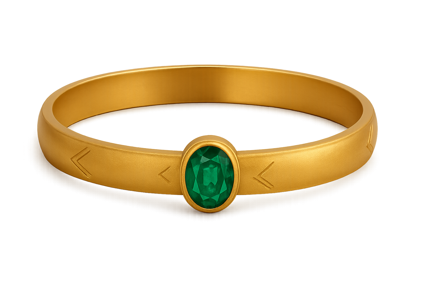 Solid gold kada with simple matte finish design, perfect for gifting and daily wear. with emerald give the image png format no background