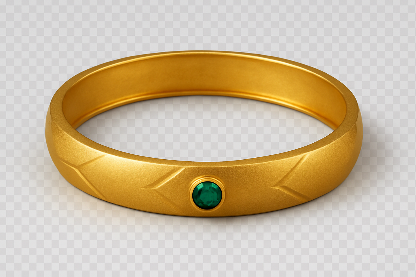 Solid gold kada with simple matte finish design, perfect for gifting and daily wear. with emerald give the image png format no background