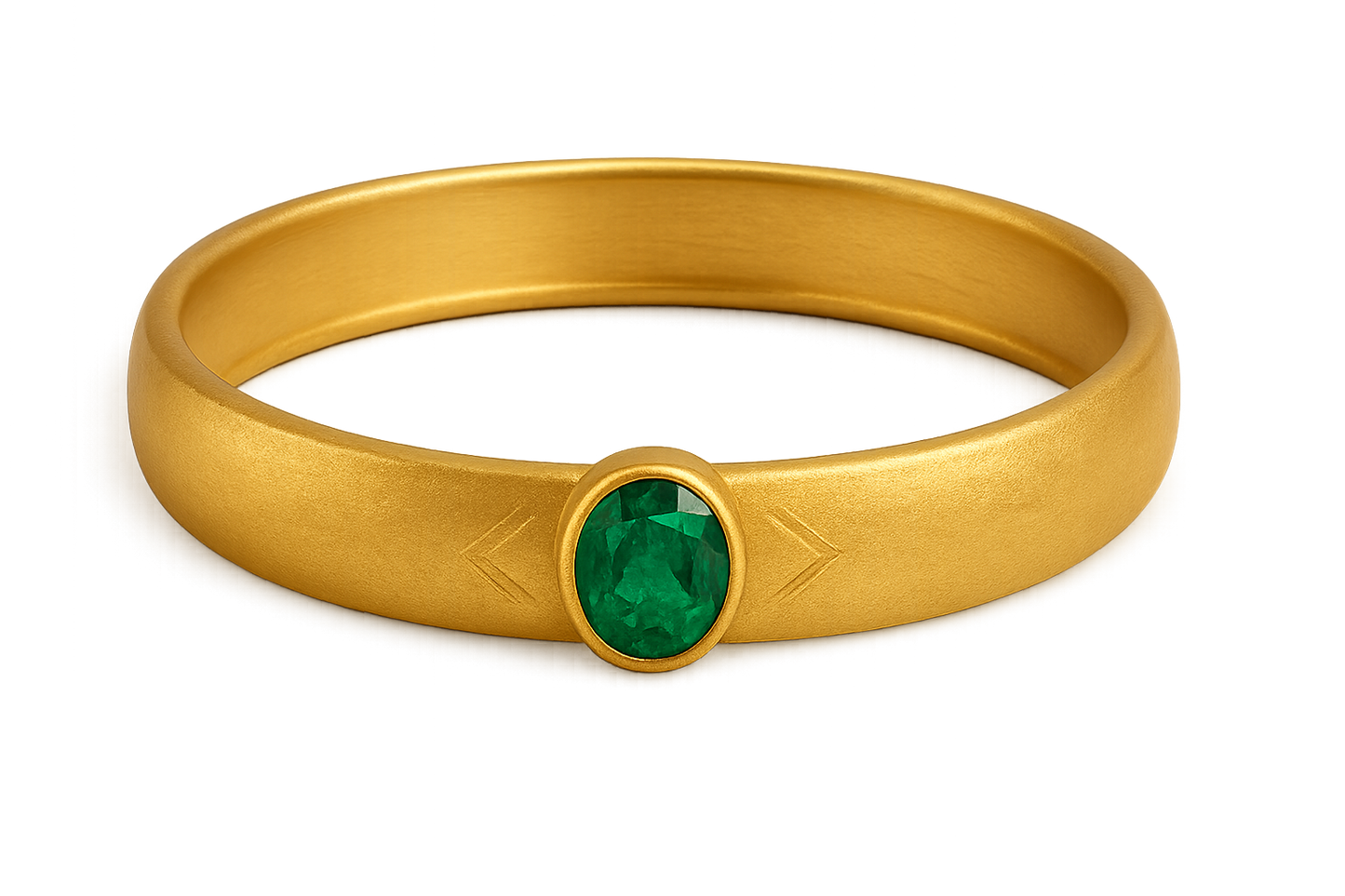 Solid gold kada with simple matte finish design, perfect for gifting and daily wear. with emerald give the image png format no background