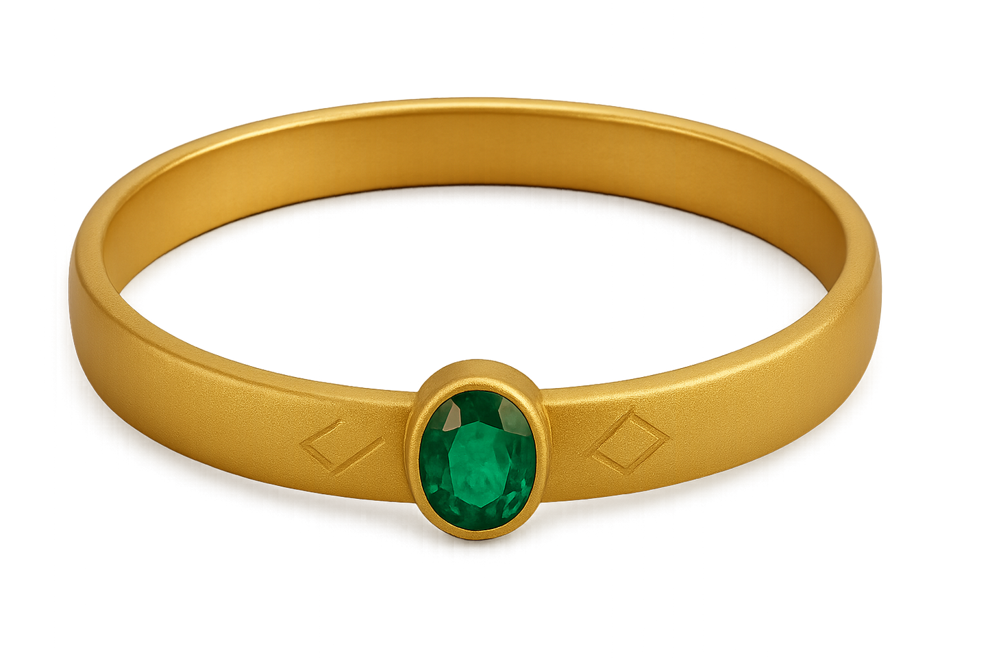 Solid gold kada with simple matte finish design, perfect for gifting and daily wear. with emerald give the image png format no background 