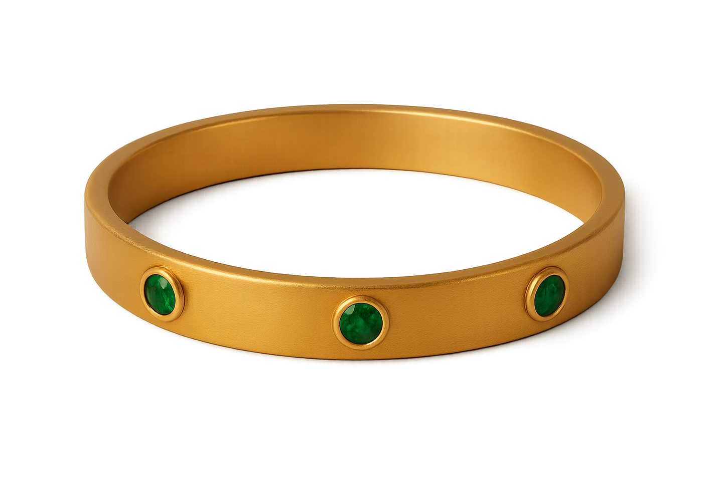 Solid gold kada with simple matte finish design, perfect for gifting and daily wear. with emerald give the image png format no background 