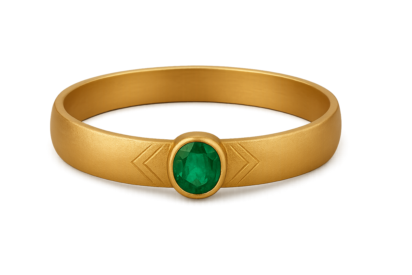 Solid gold kada with simple matte finish design, perfect for gifting and daily wear. with emerald give the image png format no background 