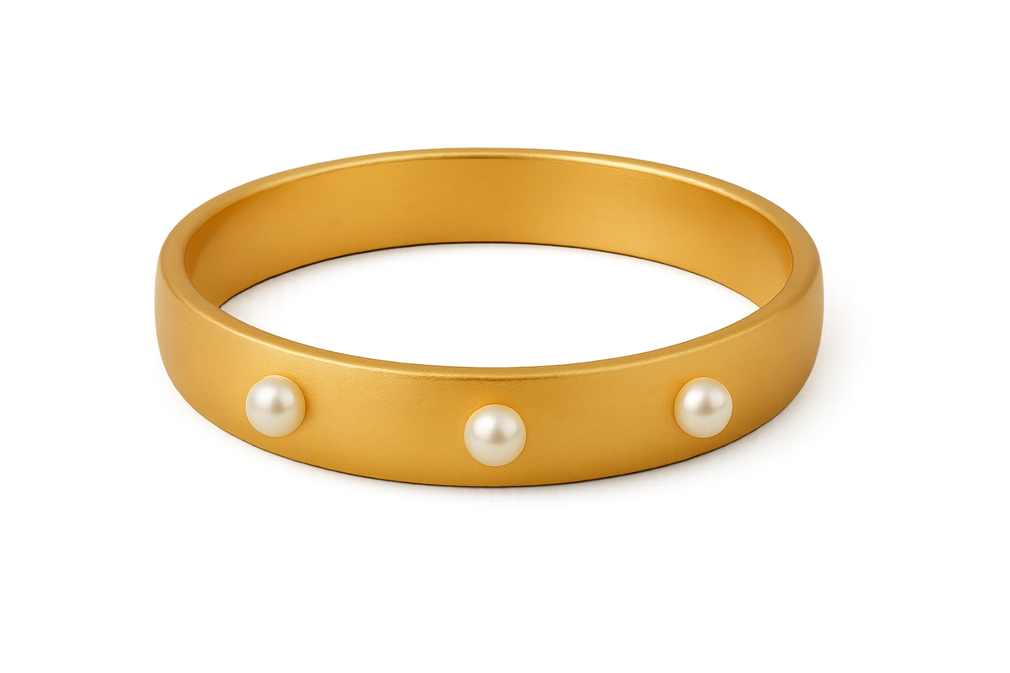 Solid gold kada with simple matte finish design, perfect for gifting and daily wear. with pearl give the image in format no background 
