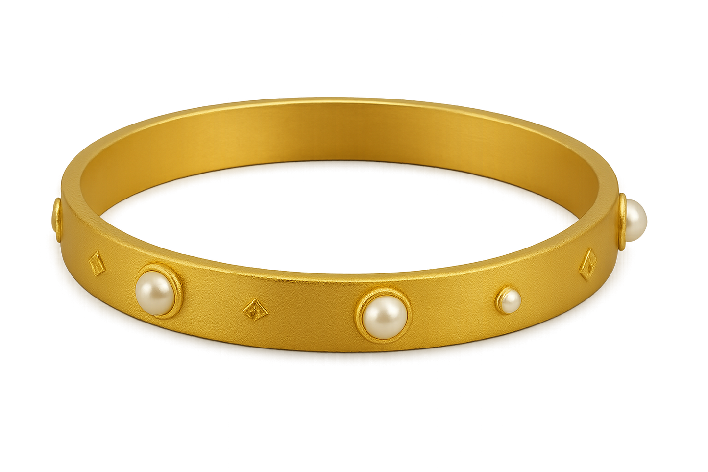 Solid gold kada with simple matte finish design, perfect for gifting and daily wear. with pearl give the image in png format no background