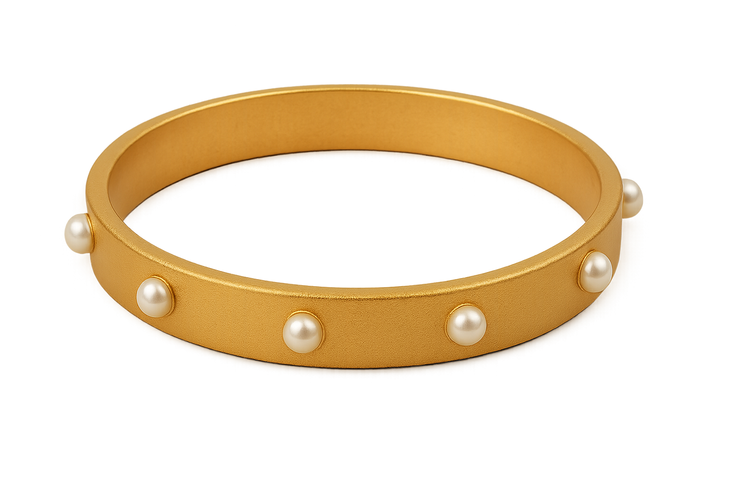Solid gold kada with simple matte finish design, perfect for gifting and daily wear. with pearl give the image in png format no background 