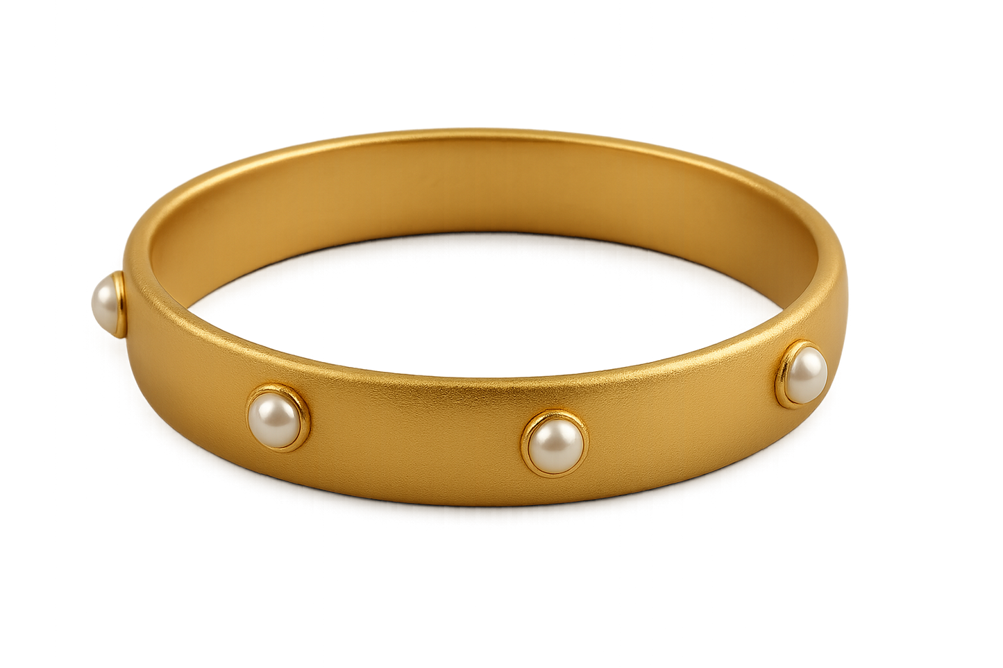 Solid gold kada with simple matte finish design, perfect for gifting and daily wear. with pearl give the image in png format no background 