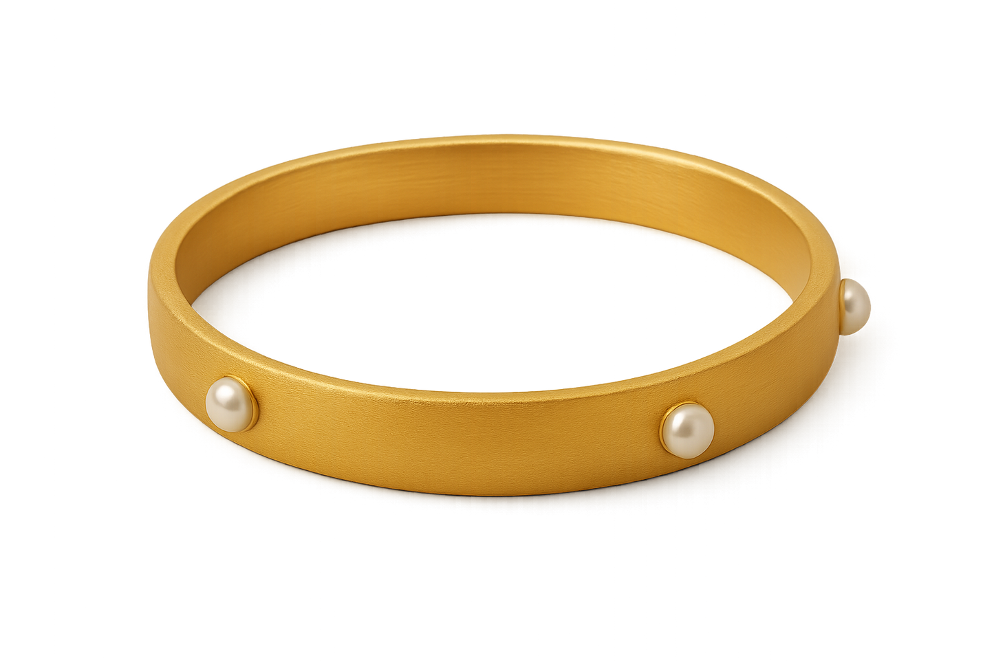 Solid gold kada with simple matte finish design, perfect for gifting and daily wear. with pearl give the image in png format no background